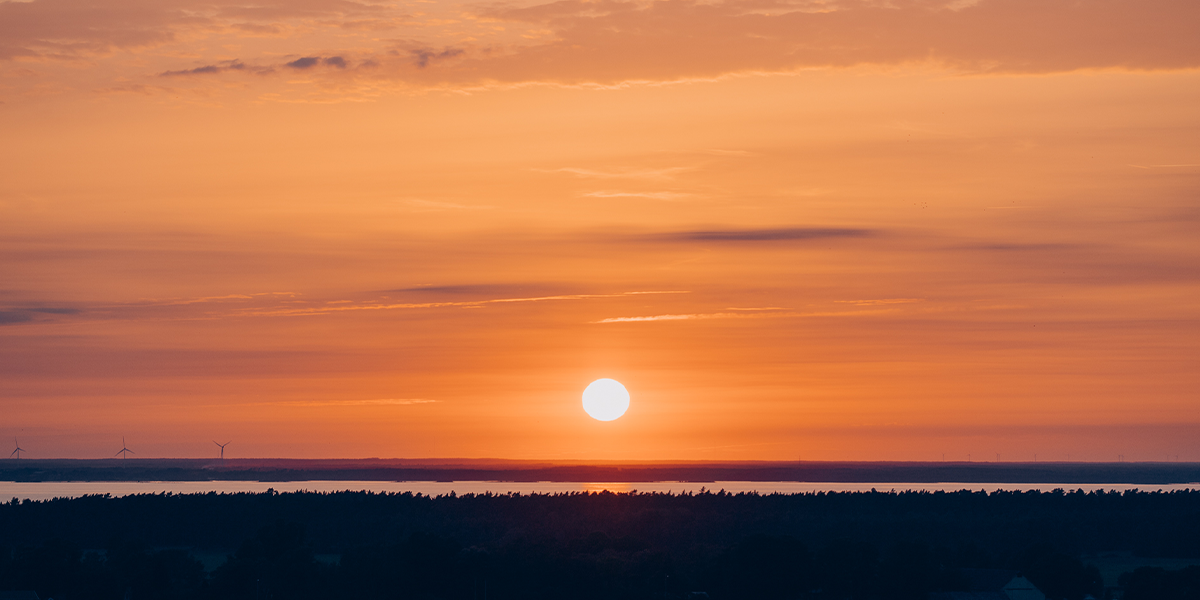 Solnedgång över Kalmar och Kalmarsund.
