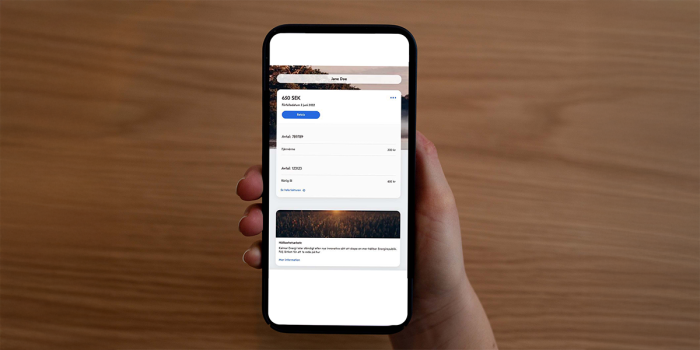 En hand med en mobil som visar en faktura.